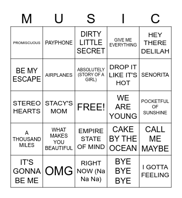 2000's POP Bingo Card