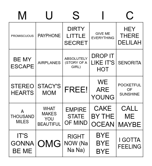 2000's POP Bingo Card
