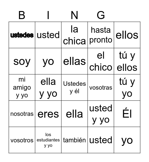 Spanish pronouns Bingo Card