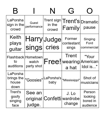 American Idol Finale Bingo! Bingo Card