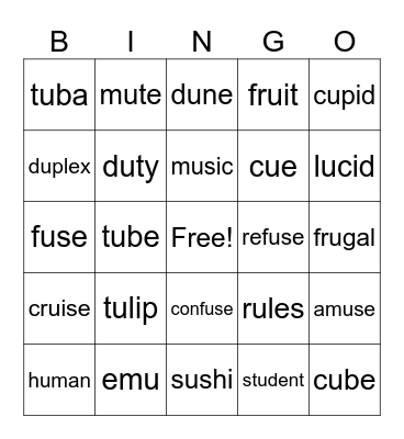 U says /oo/ for Ruby Bingo Card
