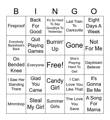 BOY BANDS Bingo Card