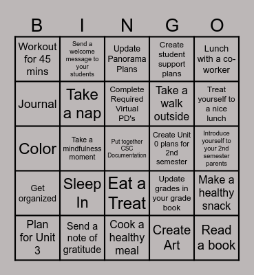 January 2nd Professional Development Bingo Card