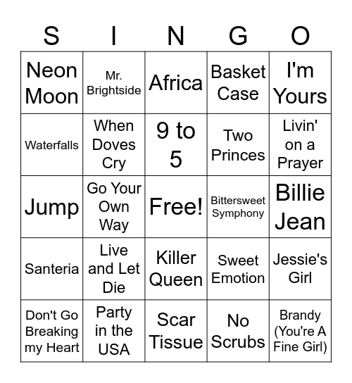 Singo Bingo Card