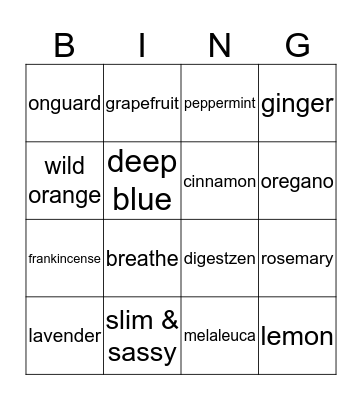 doTERRA Essential Oils Bingo Card