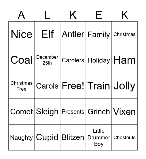 ALKEK'S CHRISTMAS BINGO Card