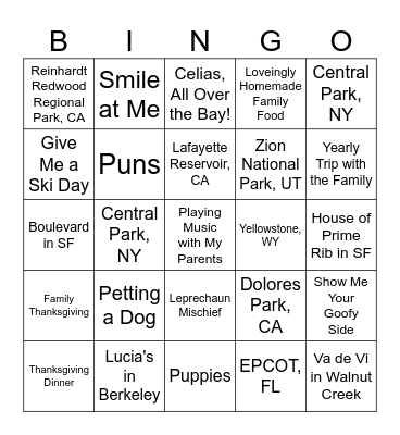PG&E Holiday Bingo Card