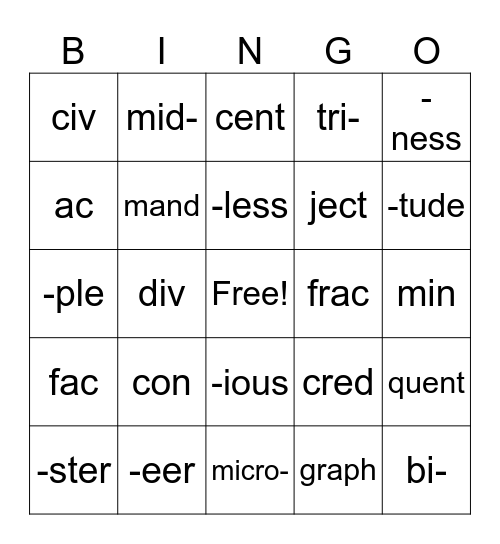 SIPPS Challenge Syllables (lesson 29) Bingo Card