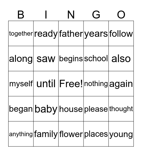 Words to Know Unit 5 Bingo Card