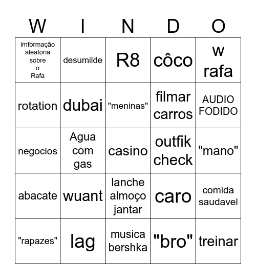 windoh bingo Card