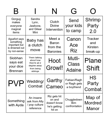 Fantasy High Junior Year! (Before Trailer) Bingo Card