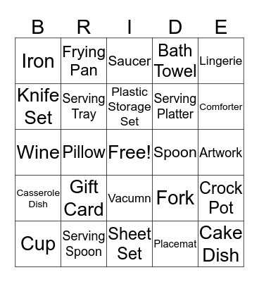 Bridal Shower Bingo Card