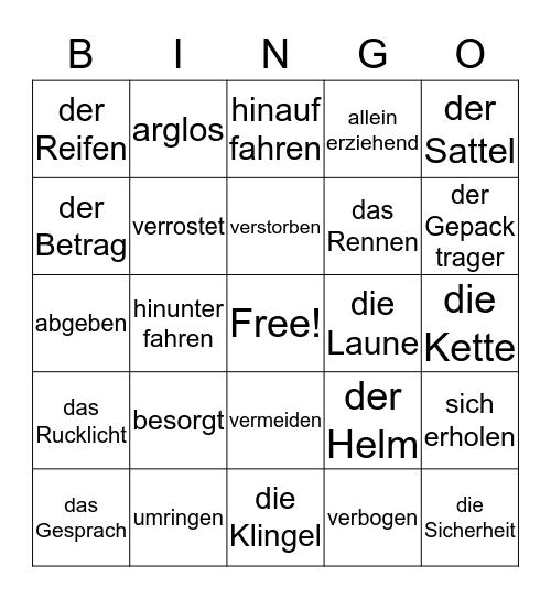 Das Fahrrad Bingo Card