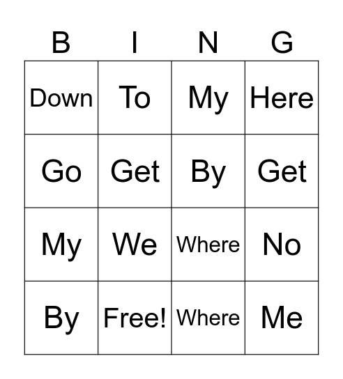 Site Word Bingo Card