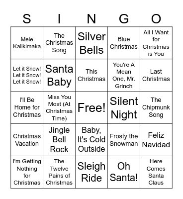 Christmas SINGO Bingo Card