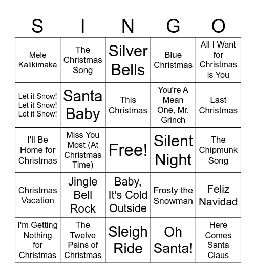 Christmas SINGO Bingo Card