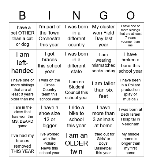 Cluster 8-5 Bingo 2023 Bingo Card