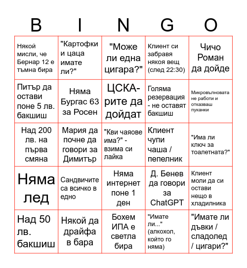 Наклона 2 Bingo Card