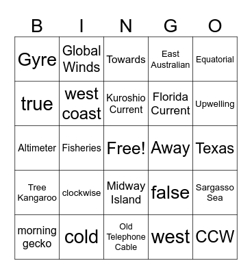 Ocean Currents Bingo Card