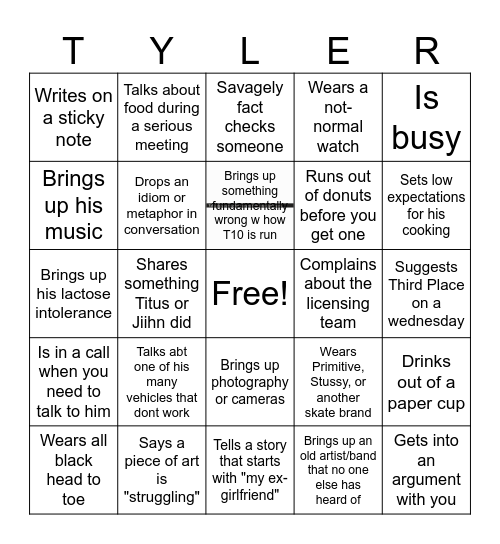 Tyler Bingo Card