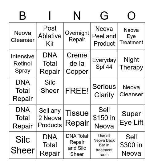 Neova SkinSmart Bingo Card