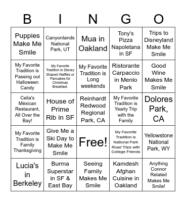 PG&E Holiday Bingo Card