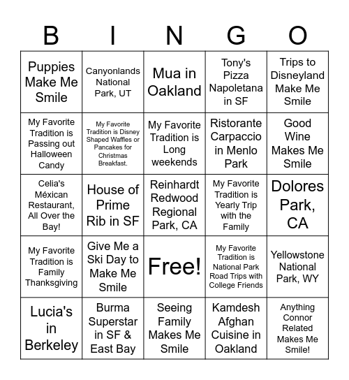 PG&E Holiday Bingo Card