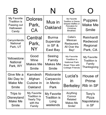 PG&E Holiday Bingo Card