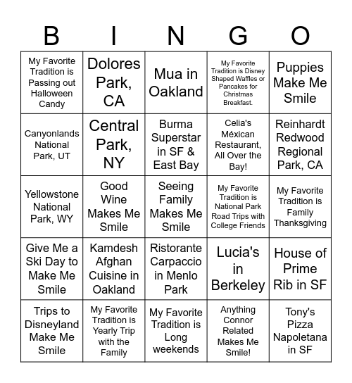 PG&E Holiday Bingo Card