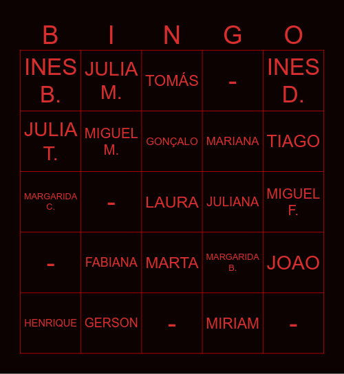 Alunos 7D Bingo Card