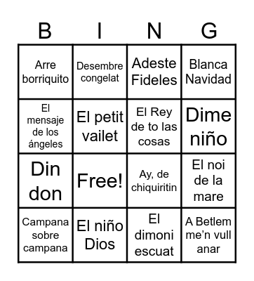 BINGO MUSICAL NADALEC Bingo Card