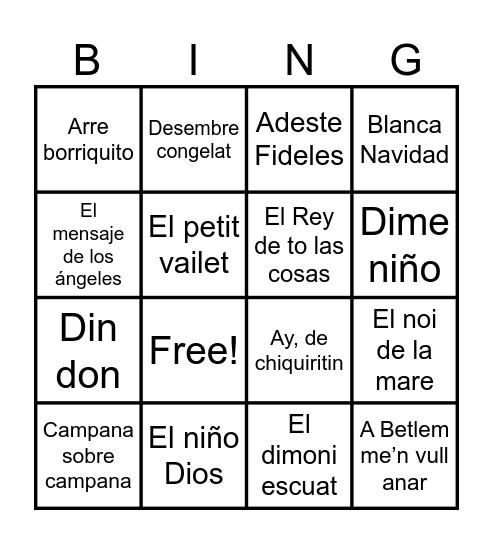 BINGO MUSICAL NADALEC Bingo Card