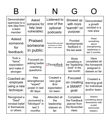 PremierBank Holiday Bingo! Bingo Card