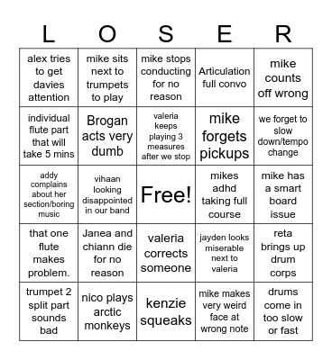 Band Bingo Card