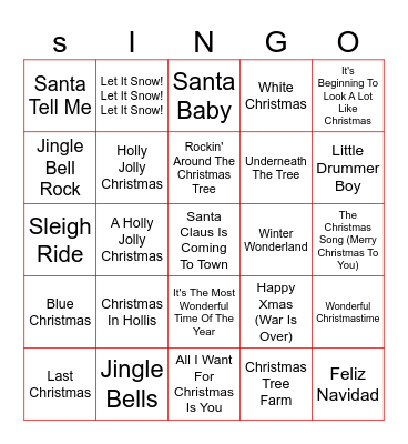 JETS CHRISTMAS SINGO Bingo Card