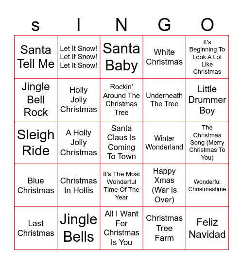 JETS CHRISTMAS SINGO Bingo Card
