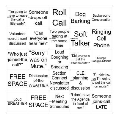 TBA Section & Committee Conference Call BINGO Card