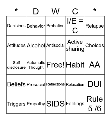 Reflections Bingo Card