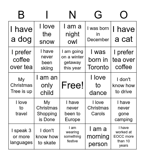 EOCC 2023 Holiday Party! Bingo Card