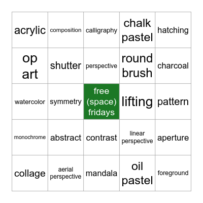 Art Bingo: 5 in a Row Bingo Card