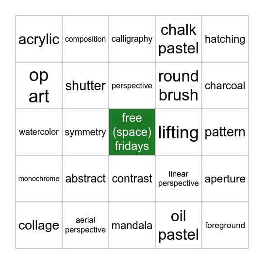 Art Bingo: 5 in a Row Bingo Card