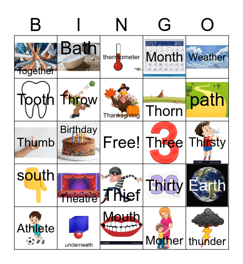 Th words Bingo Card