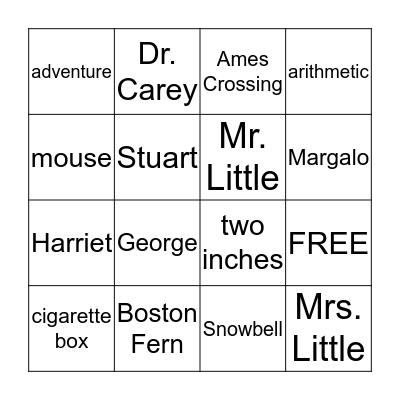 Stuart Little Bingo Card