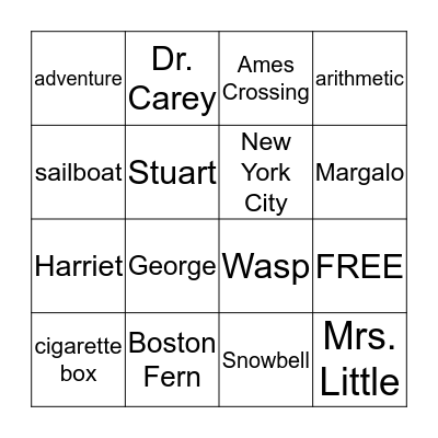 Stuart Little Bingo Card