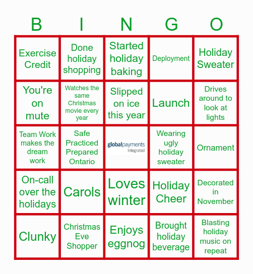 RFS Holiday Bingo Card