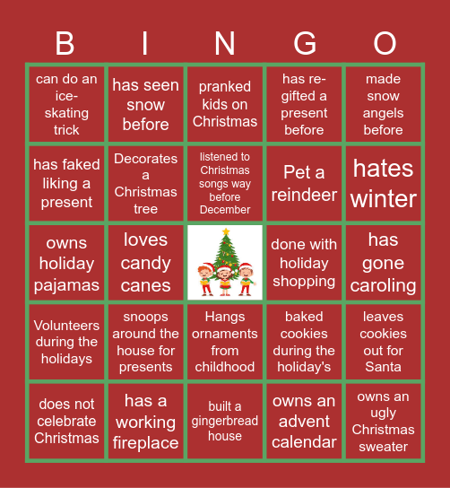 Virtual Holiday Bingo Card