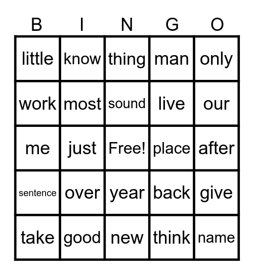 WORDS 101-125 Bingo Card