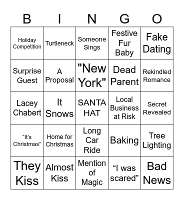Hallmark Xmas Movie Bingo Card