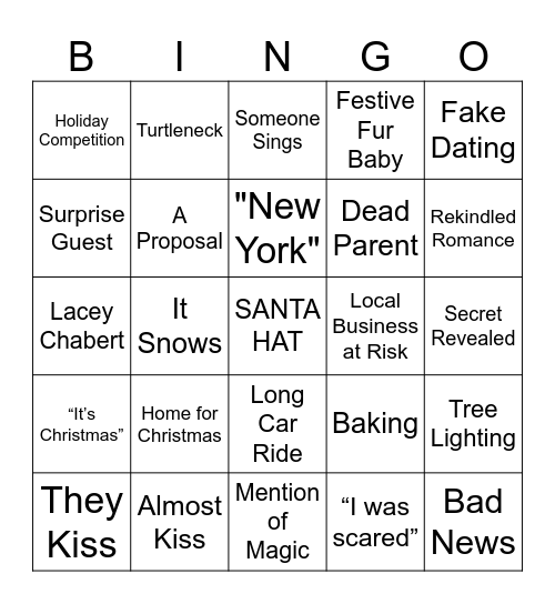 Hallmark Xmas Movie Bingo Card