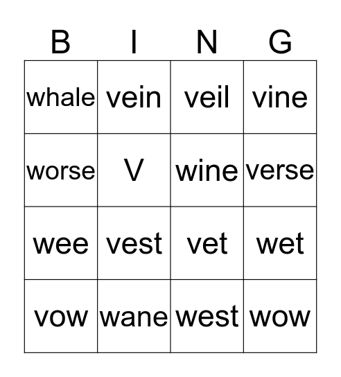 V vs W Bingo Card